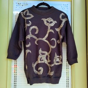 VINTAGE Knit Top Crew Neck Sweater Black Silver Sequins Herald House Sma…